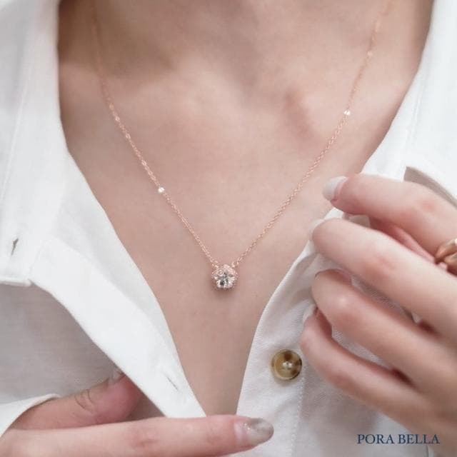 【Porabella】925純銀花朵鑲鑽吊墜 梅花項鍊 鑲鑽項鍊 鋯石鎖骨鏈 法式小眾 生日禮物送女友 Necklace