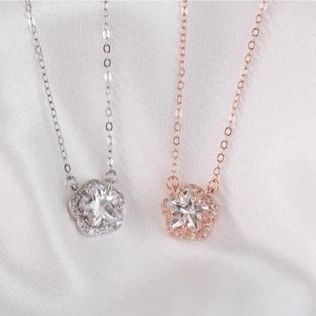 【Porabella】925純銀花朵鑲鑽吊墜 梅花項鍊 鑲鑽項鍊 鋯石鎖骨鏈 法式小眾 生日禮物送女友 Necklace