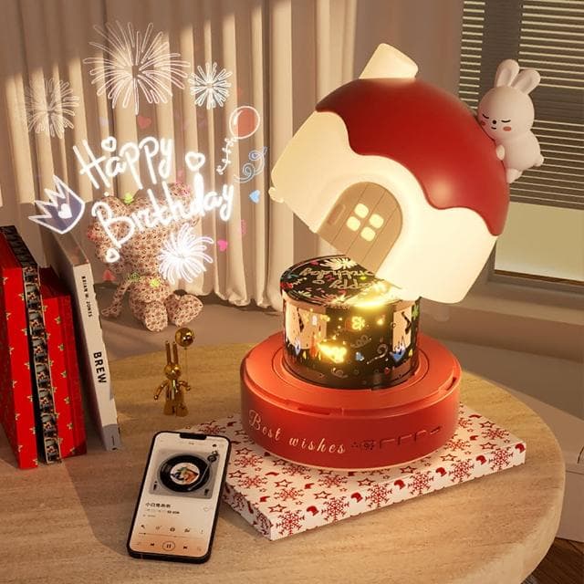 【E-Pin 逸品生活】雪屋星空投影小夜燈 旋轉投影燈(八音盒 小夜燈 擺件 禮物 氛圍燈 聖誕 交換禮物)