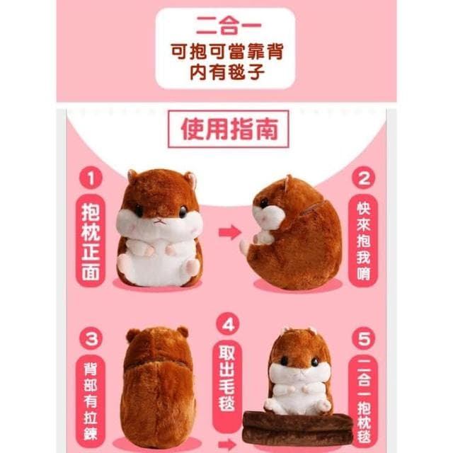 交換禮物 倉鼠毯 暖手抱枕 倉鼠娃娃 超Q二合一療癒倉鼠抱枕毯 倉鼠抱枕毯 二合一倉鼠抱枕 暖手 絨毛玩偶 娃娃 空調毯 抱枕毯 生日禮物