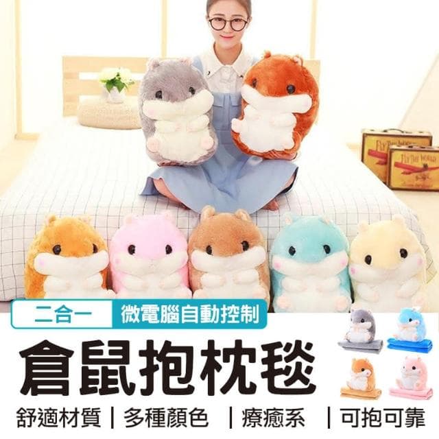 交換禮物 倉鼠毯 暖手抱枕 倉鼠娃娃 超Q二合一療癒倉鼠抱枕毯 倉鼠抱枕毯 二合一倉鼠抱枕 暖手 絨毛玩偶 娃娃 空調毯 抱枕毯 生日禮物