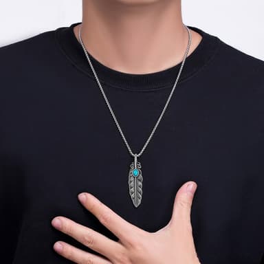 【LEEHER】復古風/飾品/造型項鍊/個性項鍊/羽毛項鍊/項鍊/不銹鋼項鍊/歐美項鍊/葉子/綠松石/吊墜/男女通用/配飾/禮物