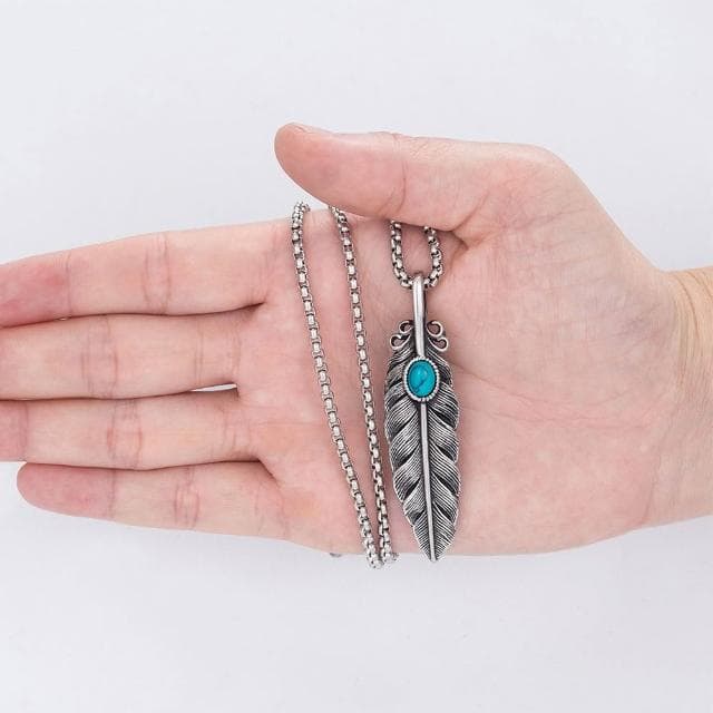 【LEEHER】復古風/飾品/造型項鍊/個性項鍊/羽毛項鍊/項鍊/不銹鋼項鍊/歐美項鍊/葉子/綠松石/吊墜/男女通用/配飾/禮物