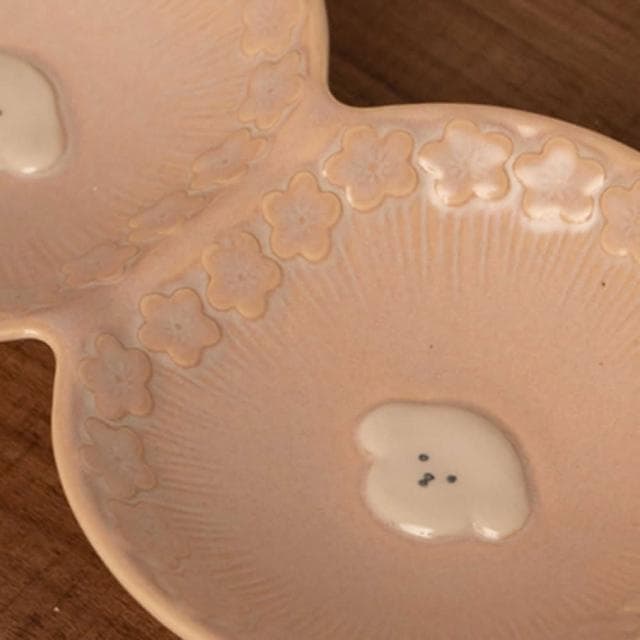 【MYUMYU 沐慕家居】粉色狗狗雙油碟餐具 碟子 醬油碟 雙碟 小菜碟 調味碟 小碟子 醬油