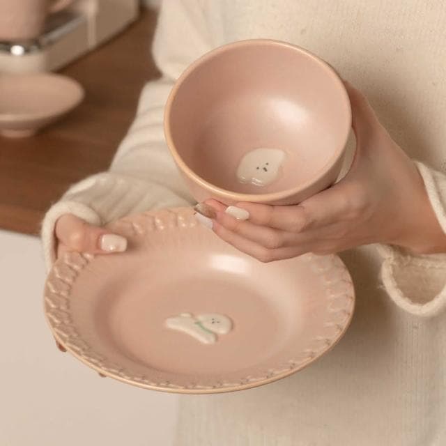 【MYUMYU 沐慕家居】粉色狗狗小碗小碗 泡麵碗 拉麵碗 午餐碗 陶瓷碗 陶瓷餐具