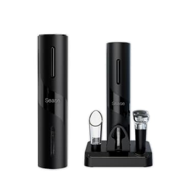 ☆Sease紅酒電動開瓶器套裝 開酒器 不鏽鋼 自動開瓶器 專用酒具收納底座 軟木塞 割錫紙刀 倒酒器