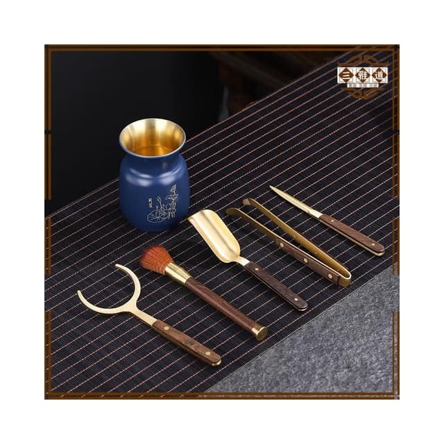 三雅道  純銅茶道六君子 茶刀茶勺養壺筆茶道六君子 銅茶夾功夫茶具配件套裝
