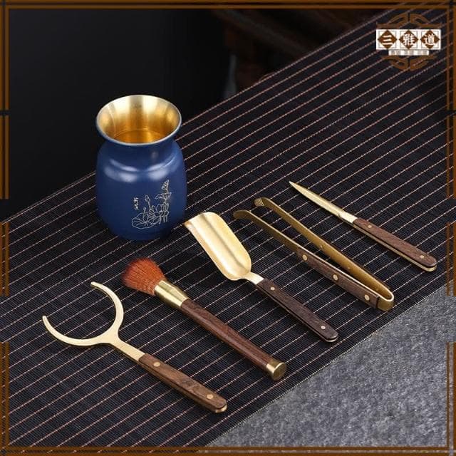 三雅道  純銅茶道六君子 茶刀茶勺養壺筆茶道六君子 銅茶夾功夫茶具配件套裝