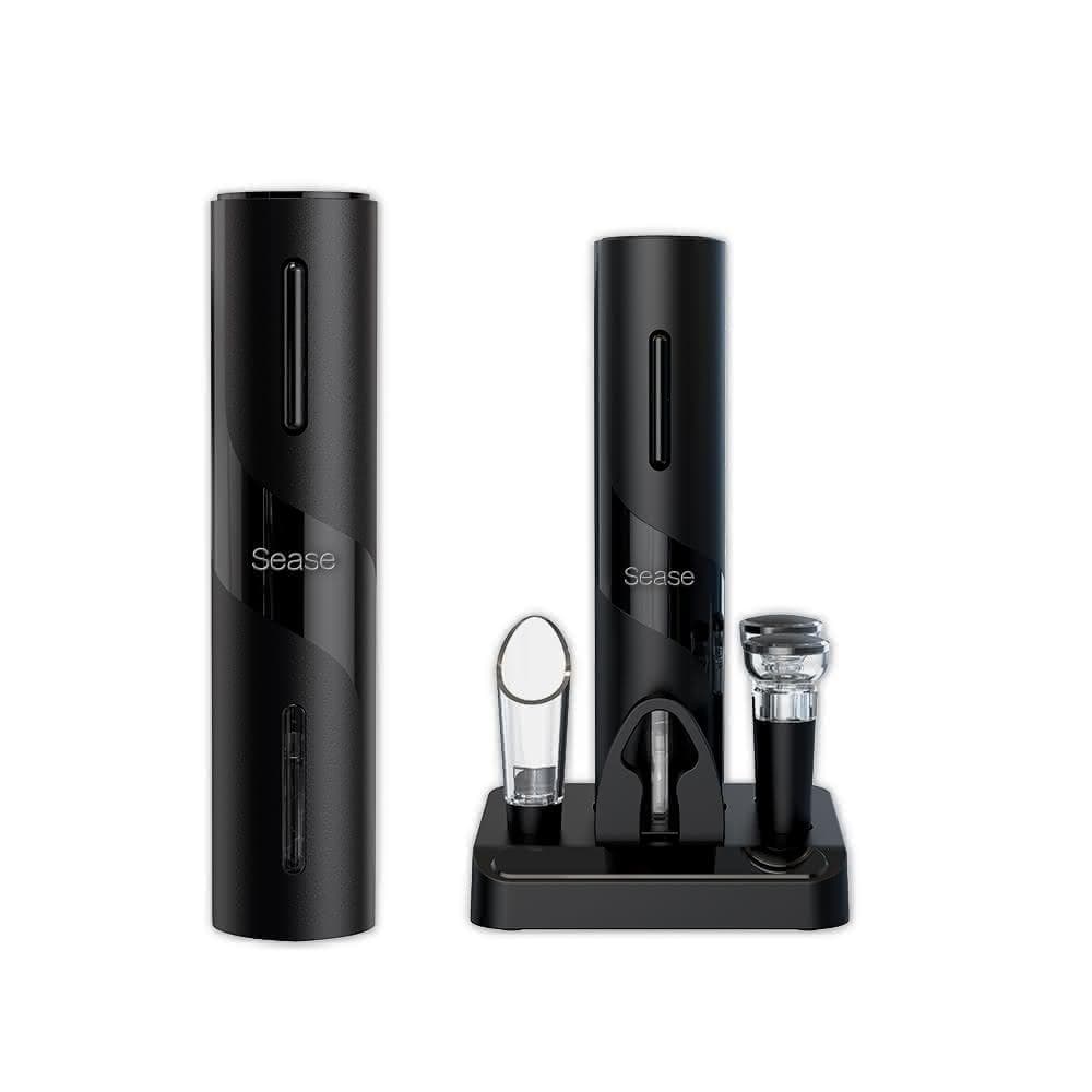 ☆Sease紅酒電動開瓶器套裝(開酒器 不鏽鋼 自動開瓶器 專用酒具收納底座 軟木塞 割錫紙刀 倒酒器)