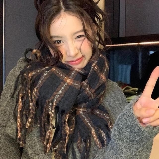 【LEEHER】圍巾/圍脖/格子圍巾/百搭配件/小臉神器/情侶圍巾/禮物/仿羊絨圍巾/披巾/披肩圍巾/流蘇圍巾/高級感/韓國圍巾