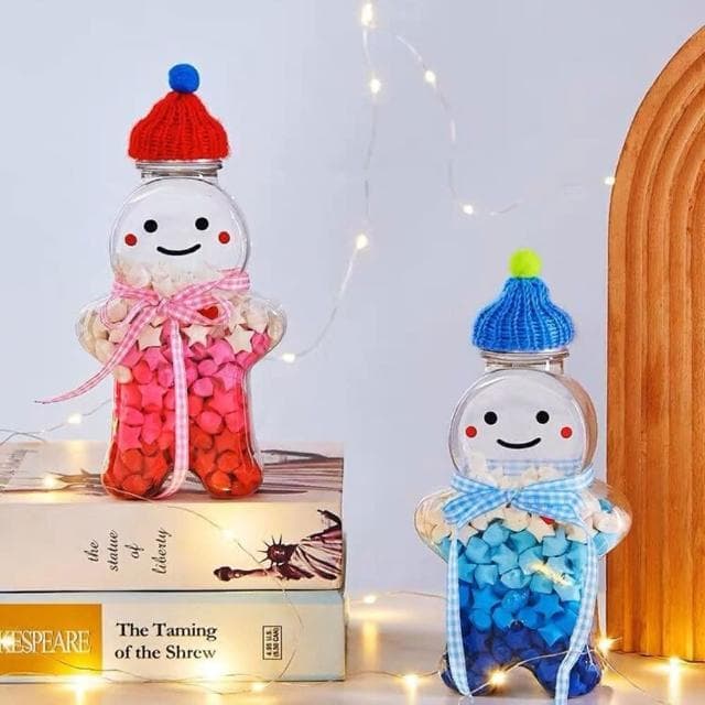 聖誕造型星願瓶-500ml雪人 (塑膠瓶 星星瓶 星願瓶 許願瓶 收納瓶 飲料瓶 糖果罐 餅乾罐 禮物盒 紙星星)