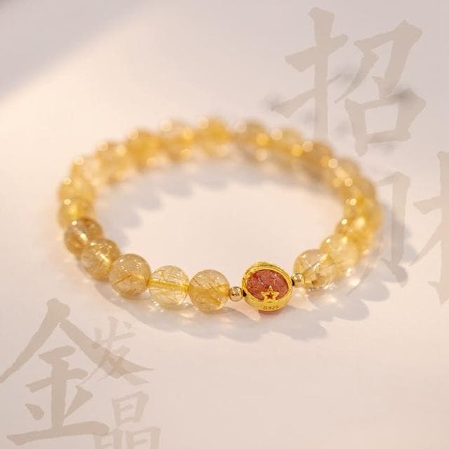 【Paiya 派亞】6-8mm招財壹夜暴富黃水晶水晶金髮晶手鏈女生手串禮物轉運珠飾品送禮好物/交換禮物