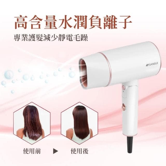 【SANSUI 山水】SANSUI 山水 SH-GU90 高效修護保濕負離子摺疊吹風機 白2000萬負離子/SPA吹風機