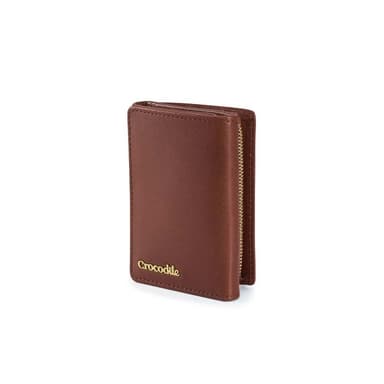 【Crocodile】鱷魚皮件 三折短夾 直式小錢包 6卡拉鍊 Naturale系列-0103-11013-咖啡色送禮推薦