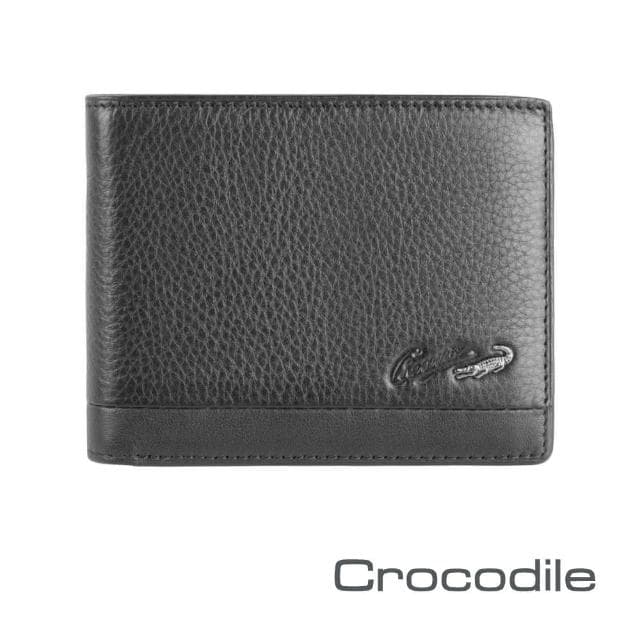 【Crocodile】鱷魚皮件 真皮短夾 6卡 上翻窗格 拉鍊零錢 男夾 經典系列-0103-3353真皮短夾 送禮推薦