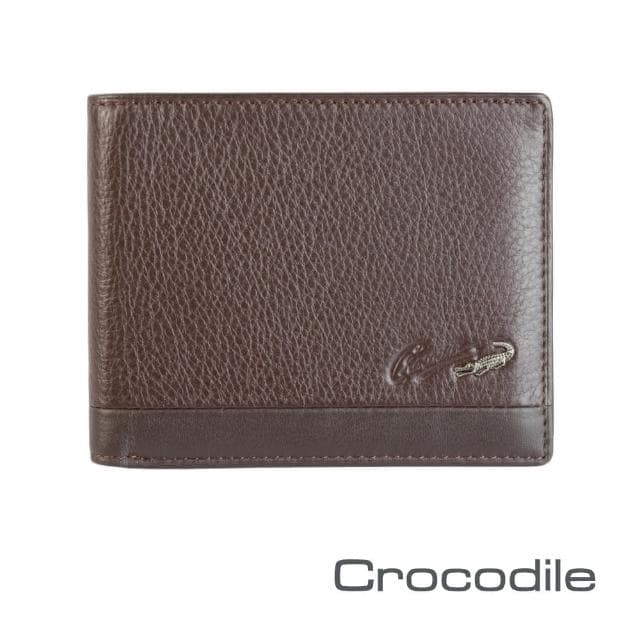 【Crocodile】鱷魚皮件 真皮短夾 6卡 上翻窗格 拉鍊零錢 男夾 經典系列-0103-3353真皮短夾 送禮推薦
