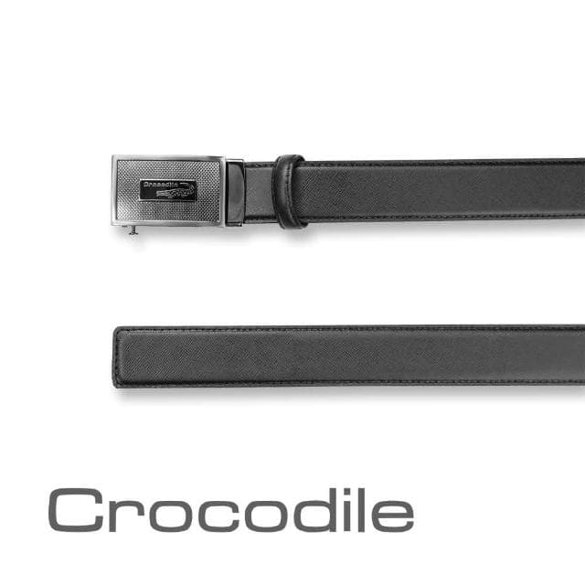 【Crocodile】鱷魚皮件 35mm寬版 真皮自動皮帶 紳士皮帶 0101-25007-黑色真皮皮帶 送禮推薦