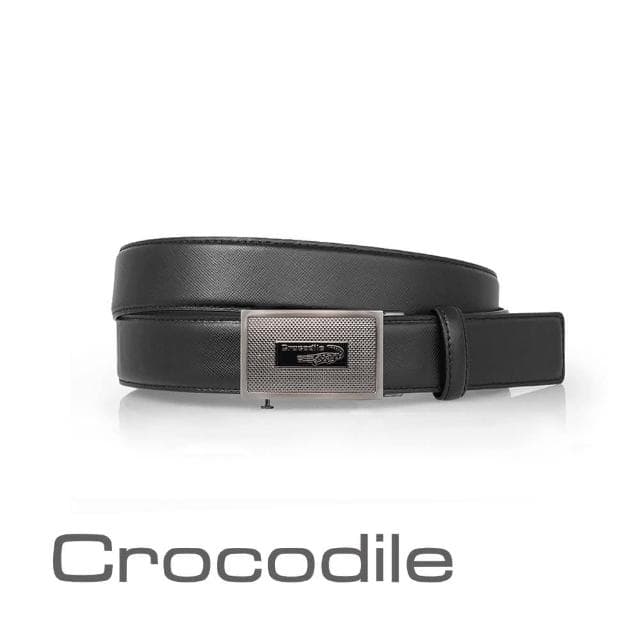 【Crocodile】鱷魚皮件 35mm寬版 真皮自動皮帶 紳士皮帶 0101-25007-黑色真皮皮帶 送禮推薦