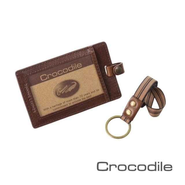 【Crocodile】鱷魚皮件 直式識別證 真皮ID吊牌 植鞣革 Natural系列-0103-58322送禮推薦款 質感小物
