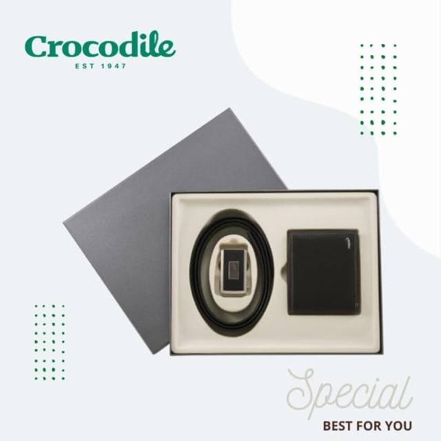 【Crocodile】鱷魚皮件 真皮自動皮帶/皮夾 兩件禮盒組-0105-0017質感送禮推薦 交換聖誕禮物