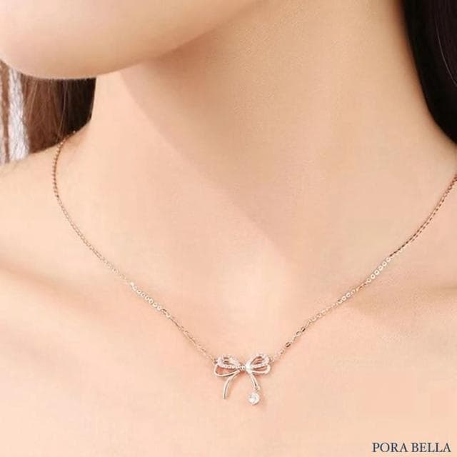 【Porabella】925純銀蝴蝶結流蘇項鍊 蝶夢系鎖骨鏈 鑲鑽項鍊 鋯石項鍊 生日禮物 送女友 Necklace