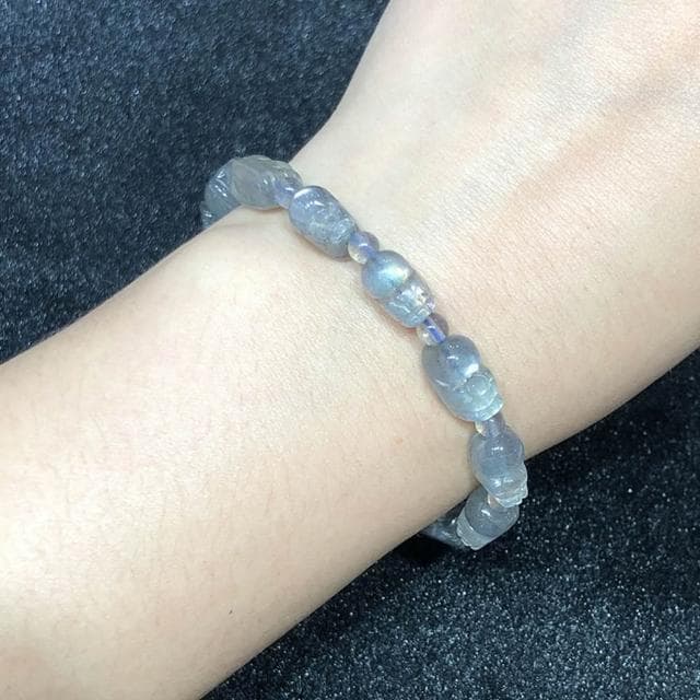 【Paiya 派亞】原石灰月光貔貅手鏈單圈小巧女水晶雕刻手串時尚飾品簡約情侶禮物送禮好物/交換禮物