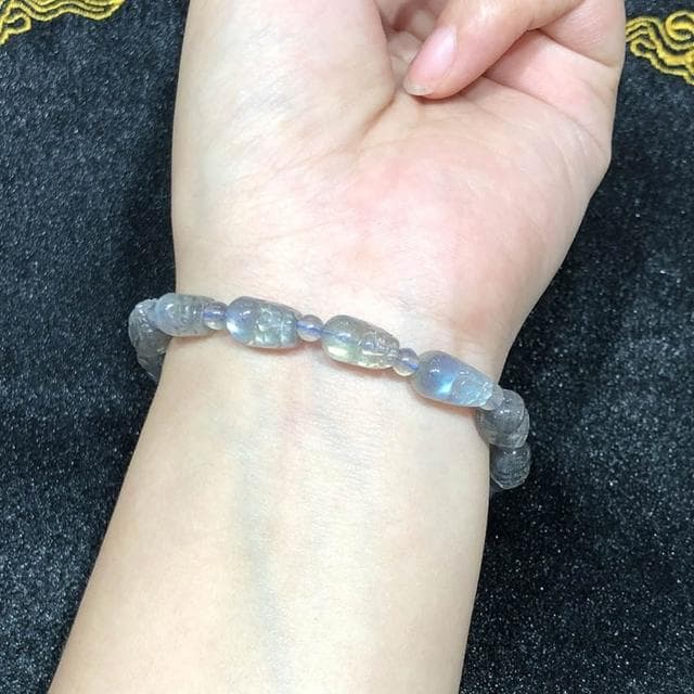 【Paiya 派亞】原石灰月光貔貅手鏈單圈小巧女水晶雕刻手串時尚飾品簡約情侶禮物送禮好物/交換禮物