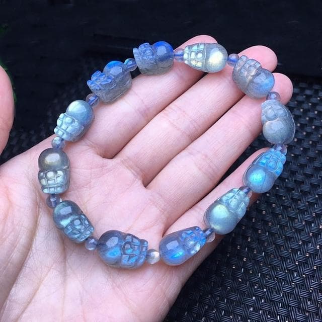 【Paiya 派亞】原石灰月光貔貅手鏈單圈小巧女水晶雕刻手串時尚飾品簡約情侶禮物送禮好物/交換禮物