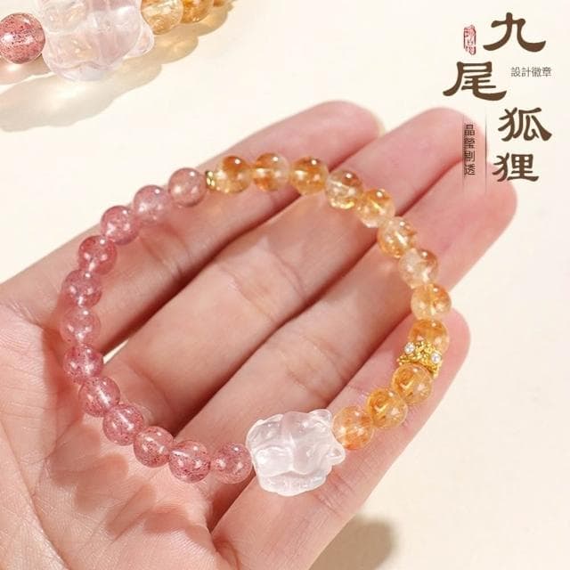 【Paiya 派亞】新中式草莓晶黃塔水晶串珠手鏈女時尚高級感白水晶九尾狐手串手飾送禮好物/交換禮物