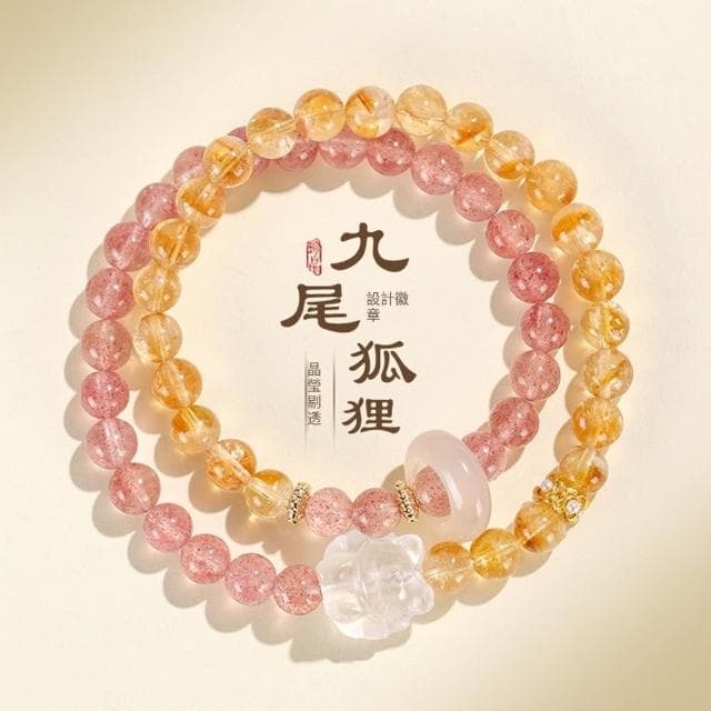【Paiya 派亞】新中式草莓晶黃塔水晶串珠手鏈女時尚高級感白水晶九尾狐手串手飾送禮好物/交換禮物