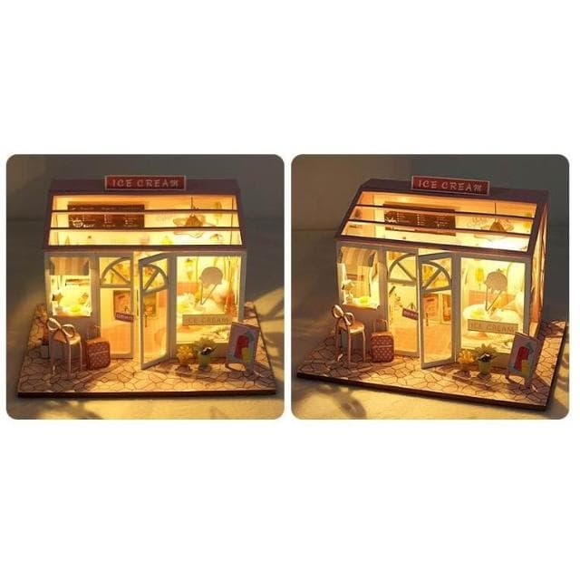 大旺小舖: diy袖珍娃娃屋材料包小屋圓夢店鋪系列 冰雪甜甜甜品店 生日結婚母親節情人節聖誕交換禮物 實體店面