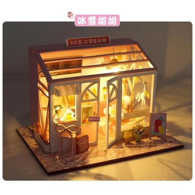 大旺小舖: diy袖珍娃娃屋材料包小屋圓夢店鋪系列 冰雪甜甜甜品店 生日結婚母親節情人節聖誕交換禮物 實體店面