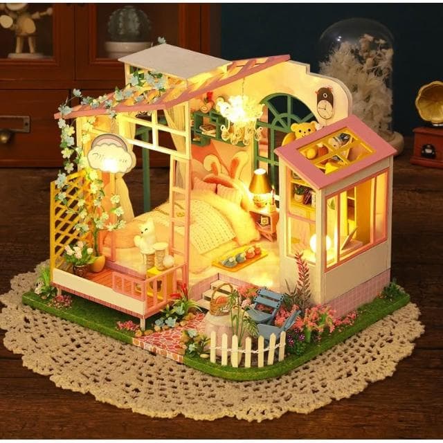 大旺小舖:DIY小屋花間夢境 袖珍屋娃娃屋材料包 生日結婚母親節情人節聖誕交換禮物 台北現貨