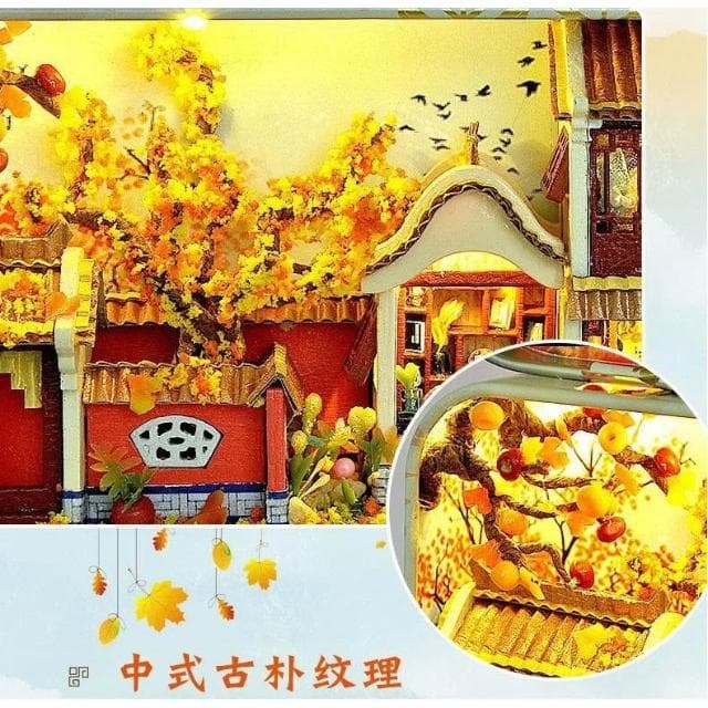 大旺小舖:DIY小屋四時景觀盒 中國風秋天袖珍屋娃娃屋材料包 賣場上百款小屋 生日結婚母親節情人節聖誕交換禮物