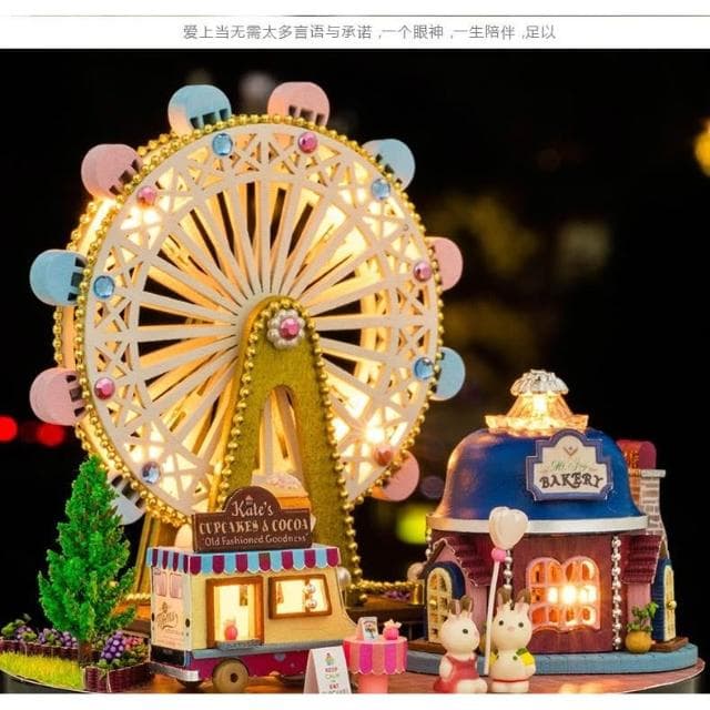 大旺小舖:DIY小屋環遊世界音樂盒幸福摩天輪  袖珍屋娃娃屋材料包 生日結婚母親節情人節聖誕交換禮物