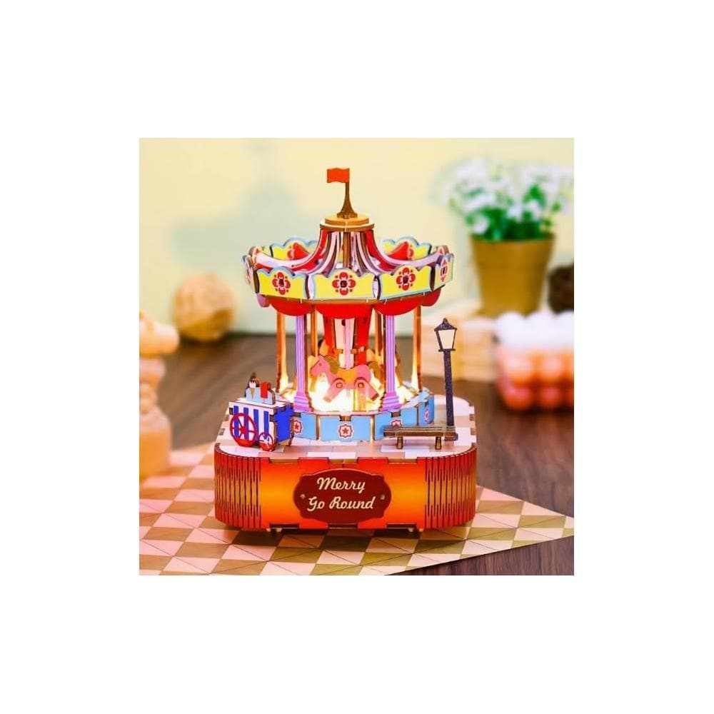 大旺小舖:DIY發光木質立體音樂盒材料包 旋轉木馬 聖誕交換禮物