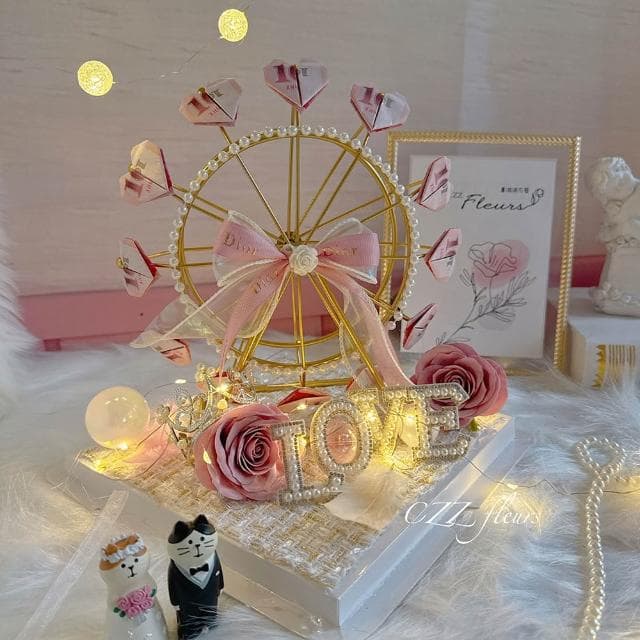 鈔票摩天輪❤︎愛情幸福轉進來_純製作費/不含鈔票面額(鈔票花/生日/告白/週年禮/新婚/新居/擺設/創意禮物)