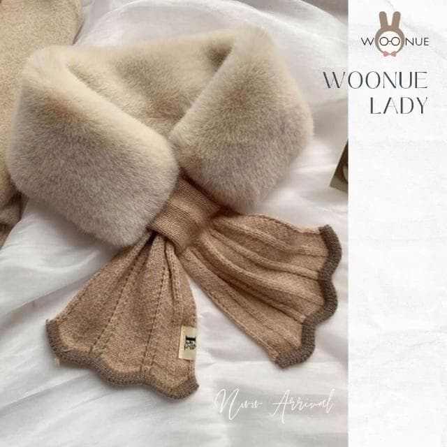 【WOONUE】法式秋冬專櫃優雅針織蓬鬆毛絨保暖圍巾脖圍秋冬穿搭(母親老婆媽媽女友閨蜜朋友禮物)