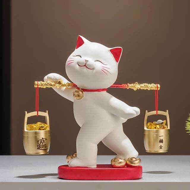 一桶金招财猫摆件乔迁开业礼物新中式客厅电视柜公司收银台装饰品