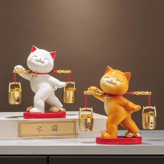一桶金招财猫摆件乔迁开业礼物新中式客厅电视柜公司收银台装饰品