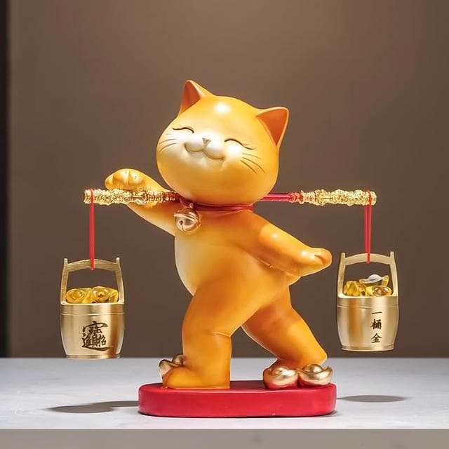 一桶金招财猫摆件乔迁开业礼物新中式客厅电视柜公司收银台装饰品