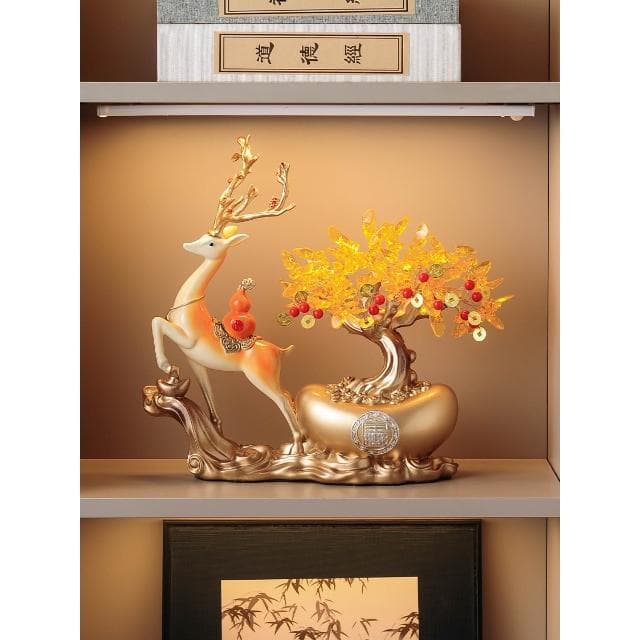 福鹿发财树元宝摆件办公室高档酒柜电视柜中式装饰品开业乔迁礼物