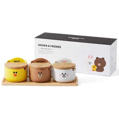 【LINE FRIENDS】陶瓷調味罐+木杓 ( 正版授權 熊大 莎莉 兔兔  廚房調味盒 鹽糖味精收納 家用調料罐 調味料 抽獎禮物 辦公小物 餐廚 送禮 生日禮物 交換禮物 聖誕禮物)