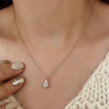 【CReAM】Stacey純銀雙鑽亮鑽5A鋯石包邊氣質圓形綴飾金銀色女項鍊(生日 禮物 送禮 禮盒)