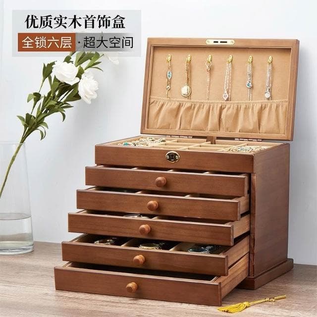 實木首飾盒帶鎖木質多層復古首飾收納盒飾品盒結婚禮物