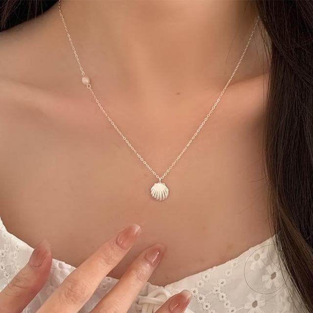 【LEEHER】925/純銀項鍊/項鍊女/簡約ins風/項鍊/珍珠項鍊/女生禮物/女生項鍊/18k金項鍊/情侶項鍊/貝殼項鍊/