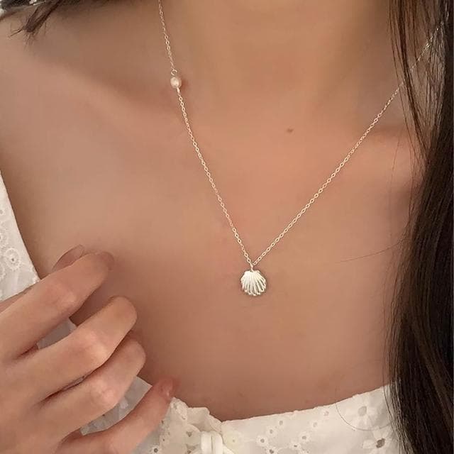 【LEEHER】925/純銀項鍊/項鍊女/簡約ins風/項鍊/珍珠項鍊/女生禮物/女生項鍊/18k金項鍊/情侶項鍊/貝殼項鍊/
