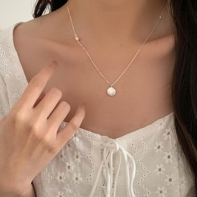 【LEEHER】925/純銀項鍊/項鍊女/簡約ins風/項鍊/珍珠項鍊/女生禮物/女生項鍊/18k金項鍊/情侶項鍊/貝殼項鍊/