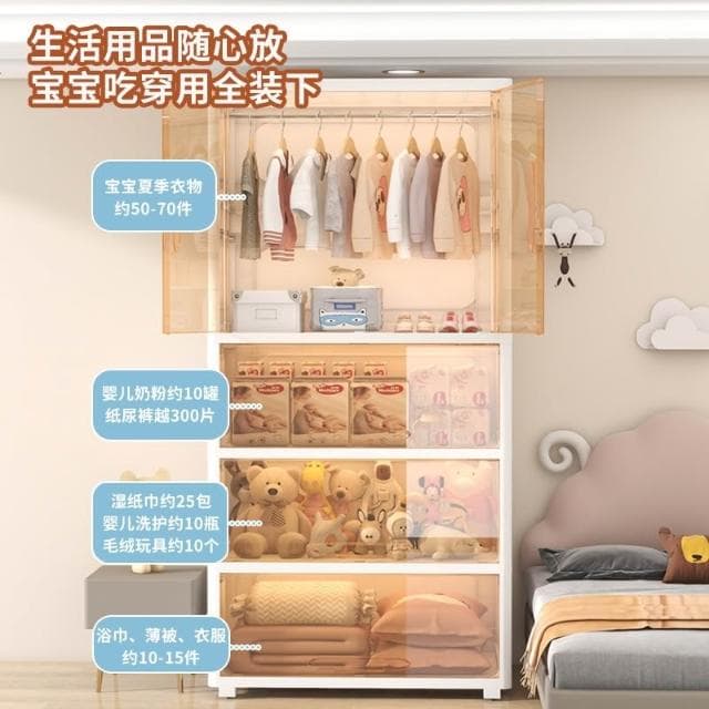 塑膠開門式兒童衣櫃臥室嬰兒衣服寶寶收納櫃翻蓋透明門簡易儲物櫃