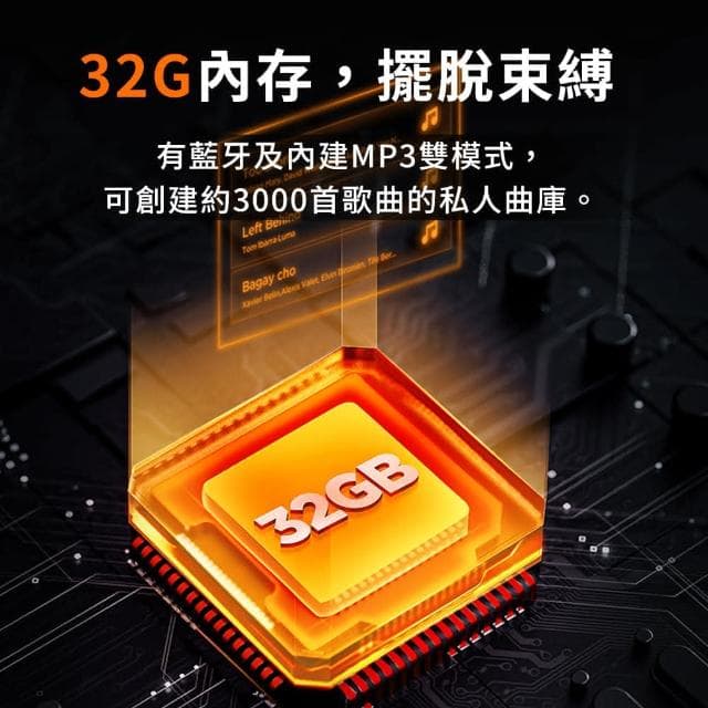 HAKII LIGHT 後掛無線MP3耳機 32GB內存 (運動耳機 無線耳機 耳機 藍芽耳機 隨身聽)